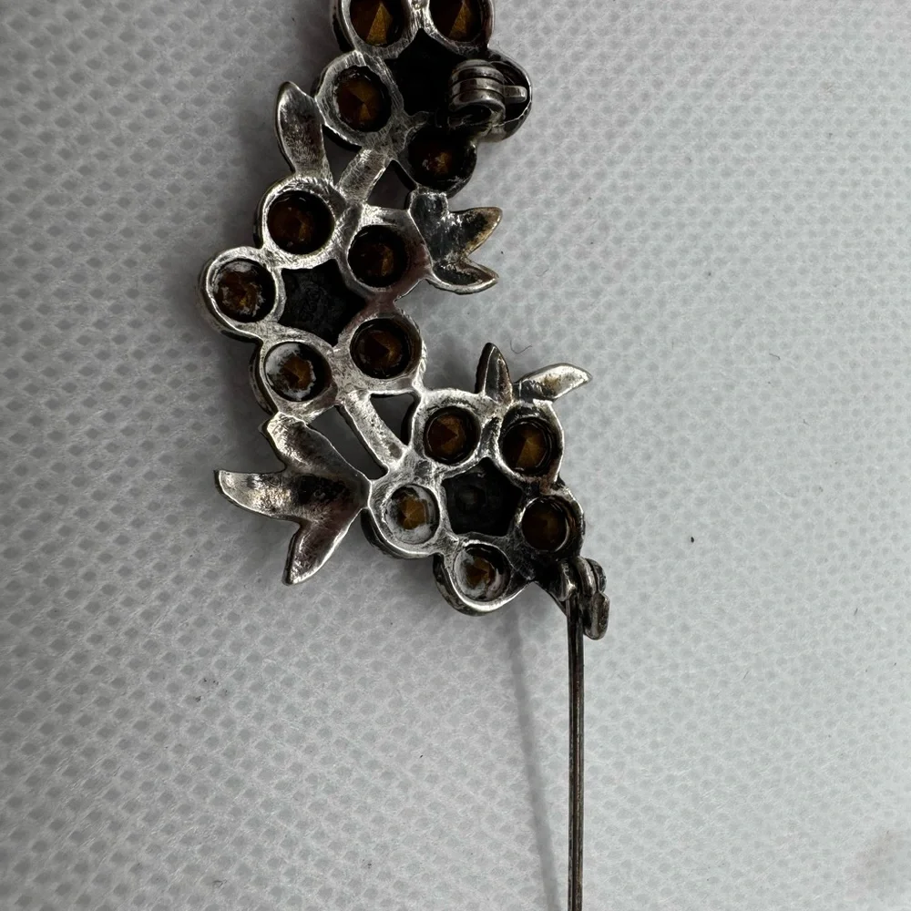 Vintage Pink Crystal Flower‎ Brooch Sterling Silver 925 Marcasite Pin 1950’s